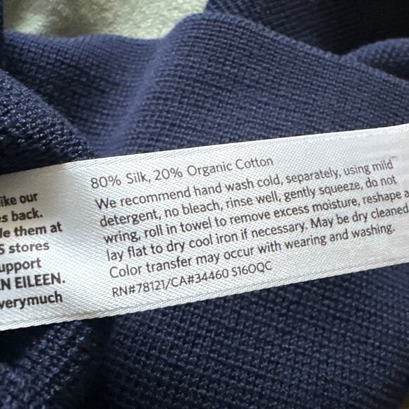 Eileen Fisher Navy Silk Organic Cotton V Neck Tunic High Low Hem Large - Picture 6 of 6